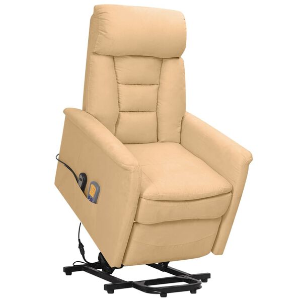 vidaXL Atsistojantis masažinis krėslas, kreminis, mikropluošto audinys