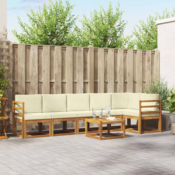 vidaXL Lauko sofos komplektas su pagalve 7 pcs Natūralus ir grietinėlė