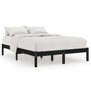 vidaXL Lovos rėmas, juodas, 135x190cm, medienos masyvas, dvivietis