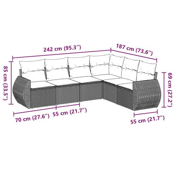 vidaXL Sofos komplektas su pagalvėlėmis, 6 dalių, juodas, poliratanas