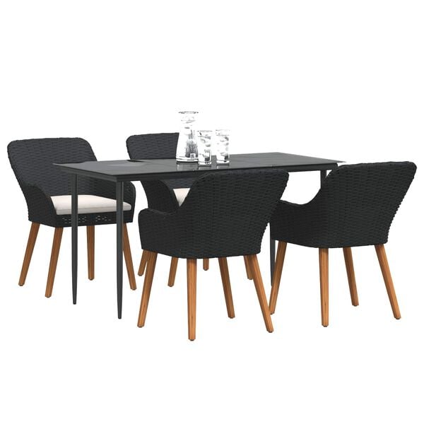 vidaXL Sodo valgomojo komplektas su pagalve 5 pcs Juoda poliratanas