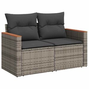 vidaXL Dvivietė sodo sofa su pagalvėlėmis, pilkos spalvos, poliratanas