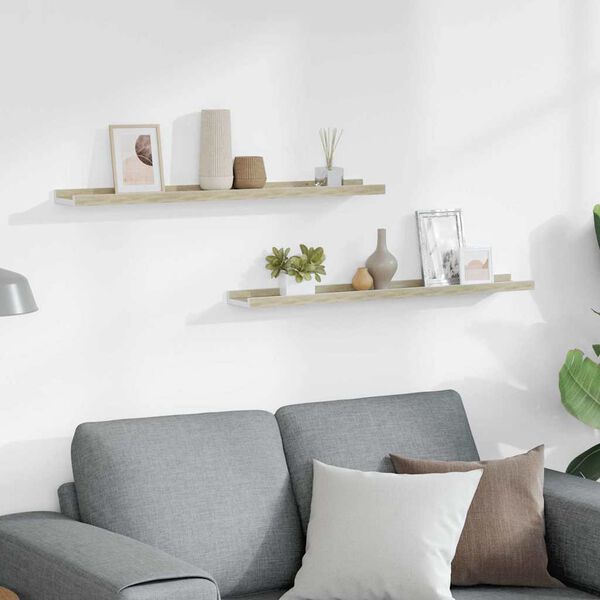 vidaXL Sieninės lentynos, 2vnt., baltos ir ąžuolo spalvos, 80x9x3cm