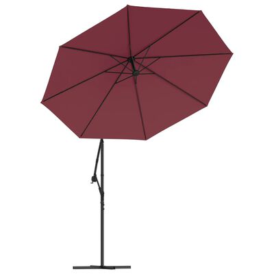 vidaXL Gembės formos skėtis su LED ir plieniniu stulpu, vyno raudonas