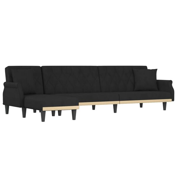 vidaXL L formos sofa-lova, juodos spalvos, 271x140x70cm, aksomas