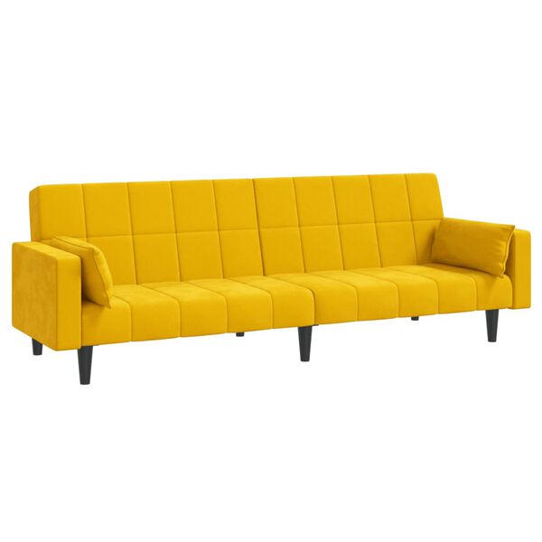 vidaXL Dvivietė sofa-lova su dvejomis pagalvėmis, geltona, aksomas