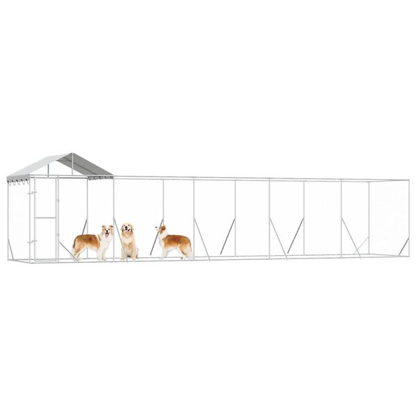 vidaXL Lauko voljeras &scaron;unims su stogu, sidabrinis, 10x2x2,5m, plienas