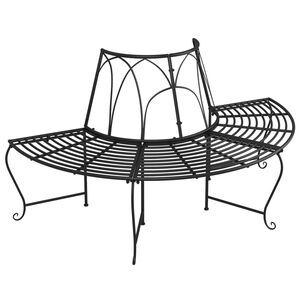 vidaXL Pusapvalis suoliukas aplink medį, juodas, 159cm, plienas