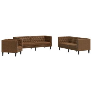 vidaXL Chesterfield sofų komplektas, 3 dalių, rudas, dirbtinė oda