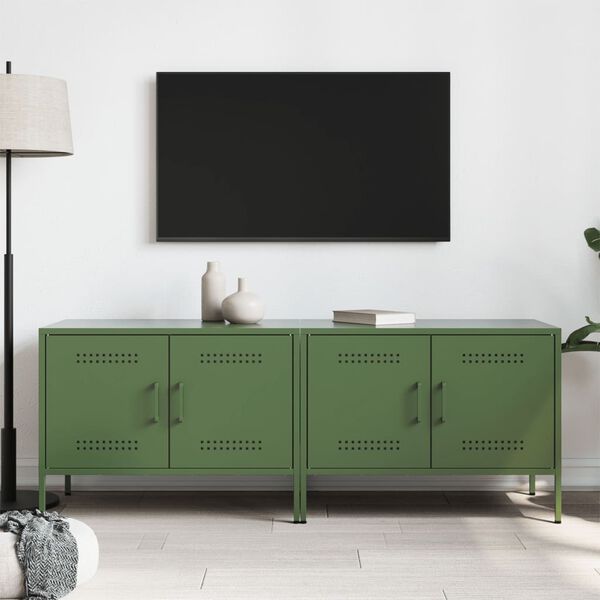 vidaXL TV spintelės, 2vnt., alyvuogių, 68x39x50,5cm, plienas