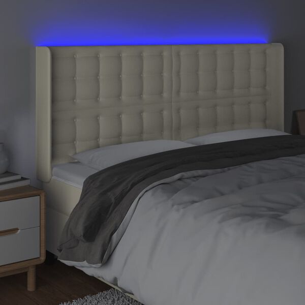 vidaXL Galvūgalis su LED, kreminės spalvos, 203x16x118/128 cm