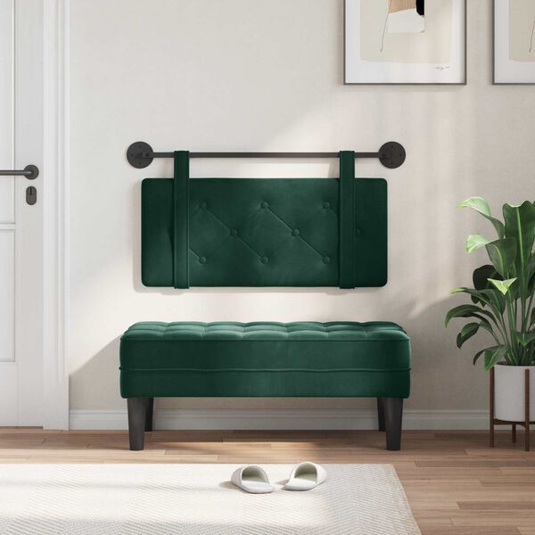 vidaXL Kabantysis galvūgalis Tamsiai žalia 100 x 55 x 5 cm Aksomas