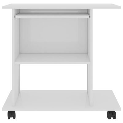 vidaXL Kompiuterio stalas, baltas, 80x50x75cm, MDP, labai blizgus