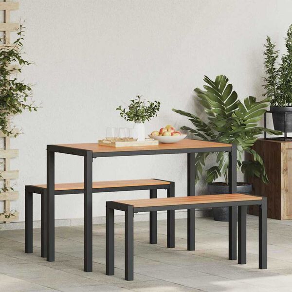 vidaXL Sodo valgomojo komplektas su pagalve 3 pcs Ruda Plienas