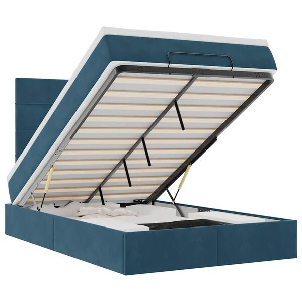 vidaXL Osmanų lovos rėmas su čiužiniais, mėlynas, 120x190 cm, aksomas