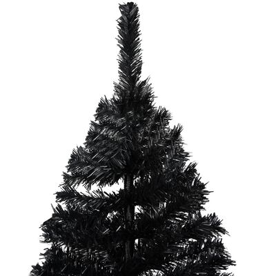 vidaXL Dirbtinė apšviesta Kalėdų eglutė su stovu, juoda, 210cm, PVC