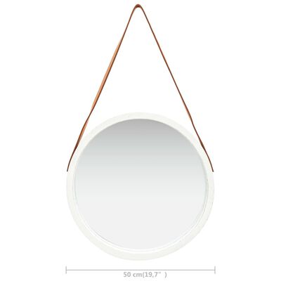 vidaXL Sieninis veidrodis su dirželiu, baltos spalvos, 50cm