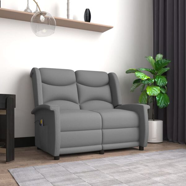 vidaXL Dvivietis atlošiamas masažinis krėslas, pilkas, audinys
