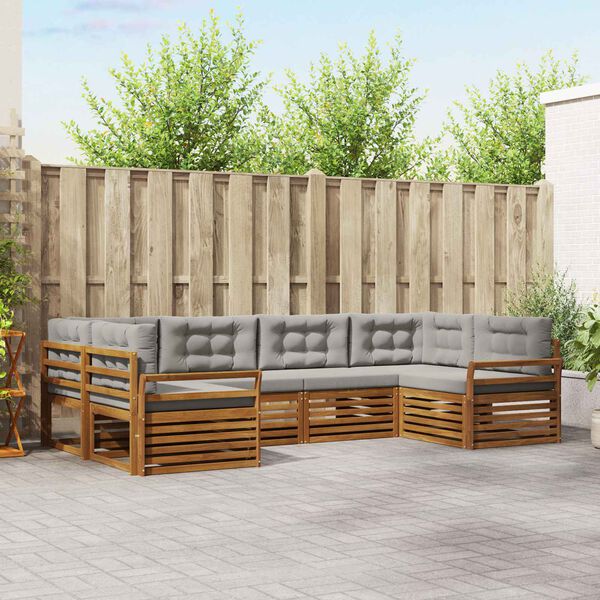 vidaXL Lauko sofos komplektas 6 pcs Natūrali ir &scaron;viesiai pilka