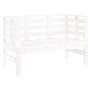 vidaXL Sodo suoliukas, baltas, 111,5x53x71cm, pu&scaron;ies medienos masyvas
