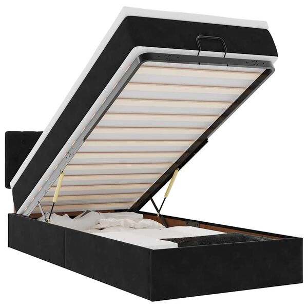 vidaXL Osmanų lova su čiužiniu ir LED, juodas, 80x200cm, aksomas