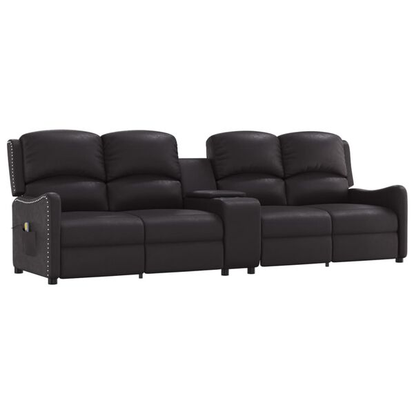 vidaXL Keturvietis atlošiamas masažinis krėslas, juodas, dirbtinė oda