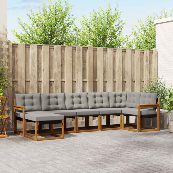 vidaXL Lauko sofos komplektas 7 pcs Natūrali ir &scaron;viesiai pilka