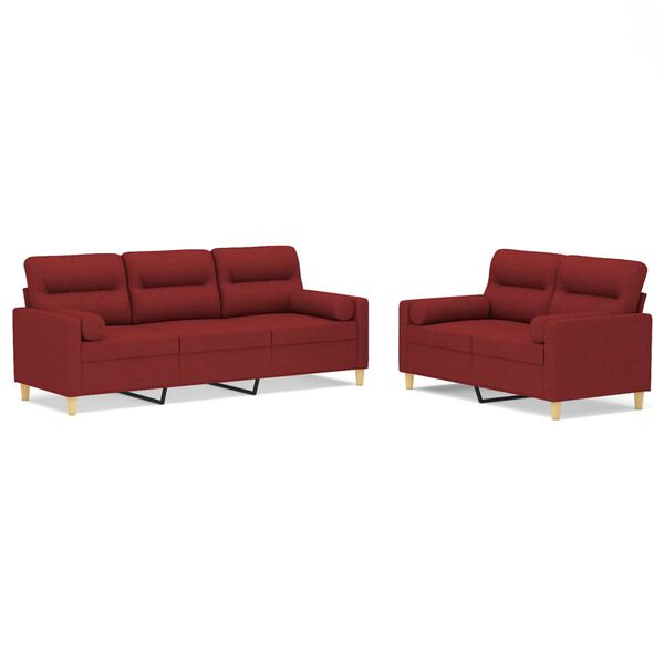vidaXL Sofos komplektas su pagalvėmis, 2 dalių, vyno, audinys