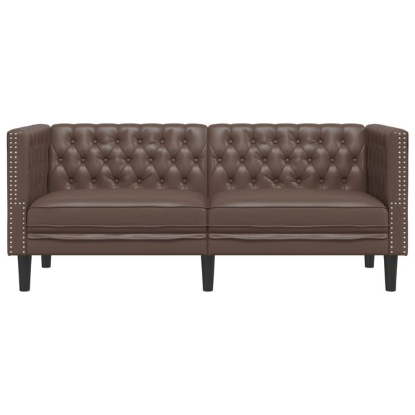 vidaXL Dvivietė chesterfield sofa, rudos spalvos, dirbtinė oda
