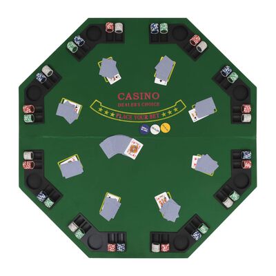 vidaXL Pokerio stalviršis, sulankst., 8 žaid., 2d., aštuonkam., žalias