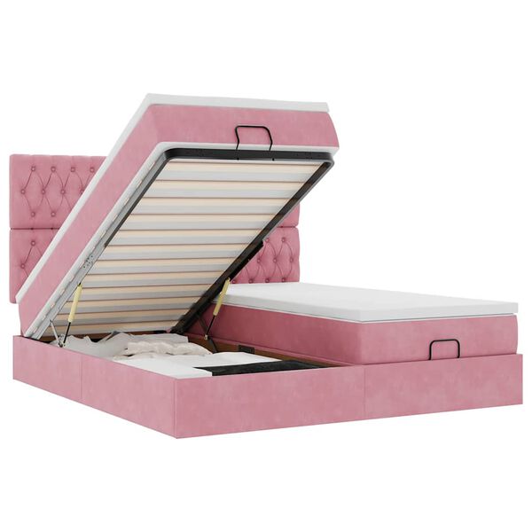 vidaXL Osmanų lovos rėmas su čiužiniais, rožinis, 160x200cm, aksomas
