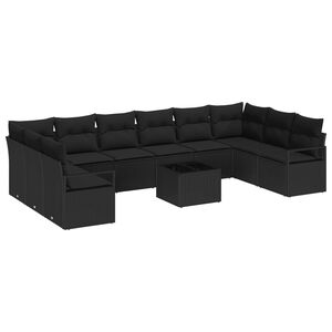 vidaXL Sodo Sofų Rinkinys su pagalve 11 pcs Juoda poliratanas