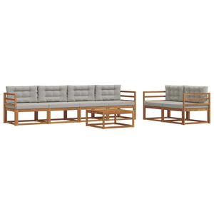 vidaXL Lauko sofos komplektas 7 pcs Natūrali ir &scaron;viesiai pilka