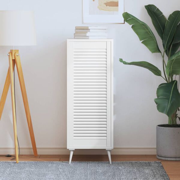 vidaXL Spintelės durelės, baltos, 99,3x39,4cm, pušis, žaliuzių dizaino