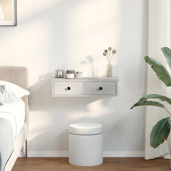 vidaXL Sieninė lentyna su stalčiais, betono pilka, 60x28x15cm