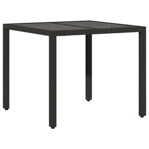vidaXL Stalas su stikliniu stalvir&scaron;iu, juodas, 90x90x75cm, poliratanas