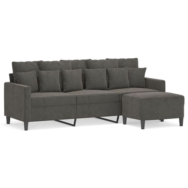 vidaXL Trivietė sofa su pakoja, tamsiai pilkos spalvos, 180cm, aksomas