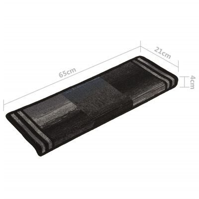 vidaXL Lipnūs laiptų kilimėliai, 15vnt., juodas ir pilkas, 65x21x4cm