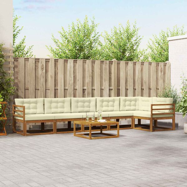 vidaXL Lauko sofos komplektas su pagalve 7 pcs Natūralus ir grietinėlė