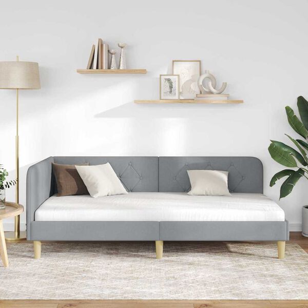 vidaXL Kampinė lovos konstrukcija Šviesiai pilka 90 x 190 cm audinys