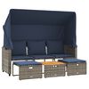 vidaXL Sodo sofa, 3 vietų, su stogeliu ir taburetėmis, pilka, poliratanas
