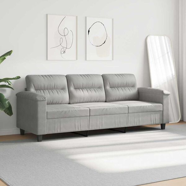vidaXL Trivietė sofa, &scaron;viesiai pilka, 180cm, mikropluo&scaron;to audinys