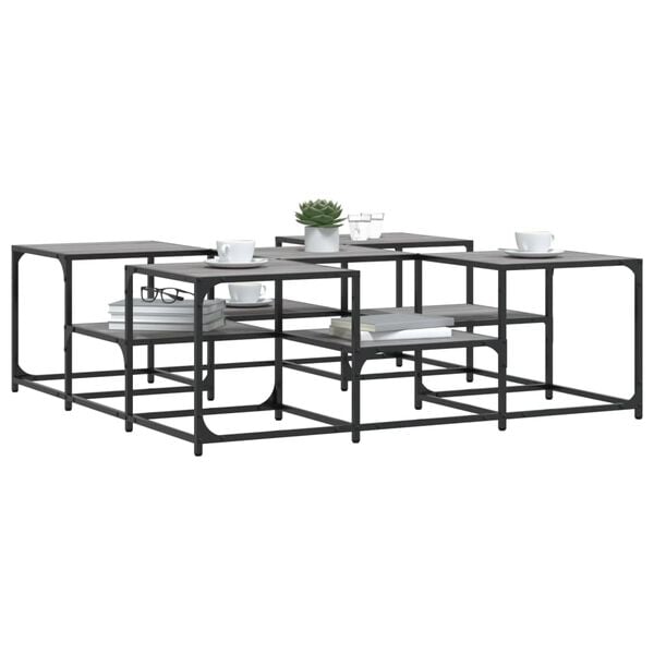 vidaXL Kavos staliukas, pilkas ąžuolo, 121x121x40cm, apdirbta mediena