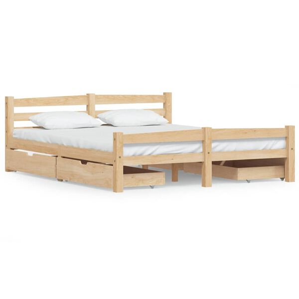 vidaXL Lovos rėmas su 4 stalčiais, 160x200cm, pu&scaron;ies medienos masyvas