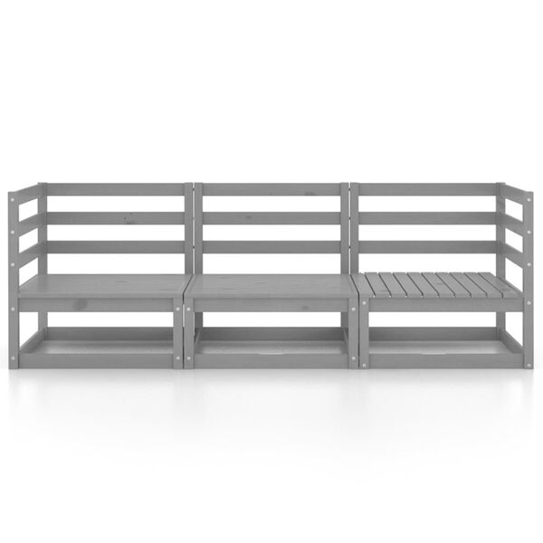 vidaXL Trivietė sodo sofa, pilkos spalvos, pušies medienos masyvas