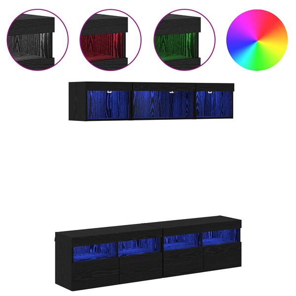 vidaXL Televizorių sieniniai baldai su LED su LED 5 pcs Juodas ąžuolas