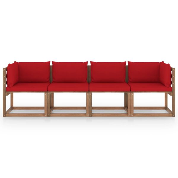 vidaXL Keturvietė sodo sofa i&scaron; palečių su pagalvėlėmis, pu&scaron;ies mediena