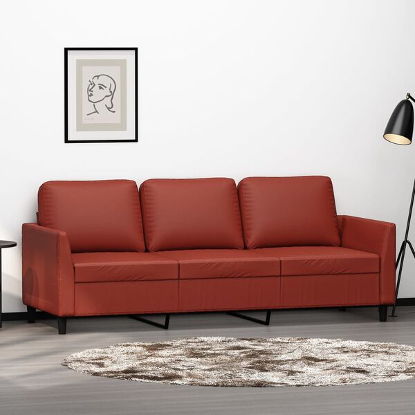 vidaXL Trivietė sofa, raudonojo vyno spalvos, 180cm, dirbtinė oda