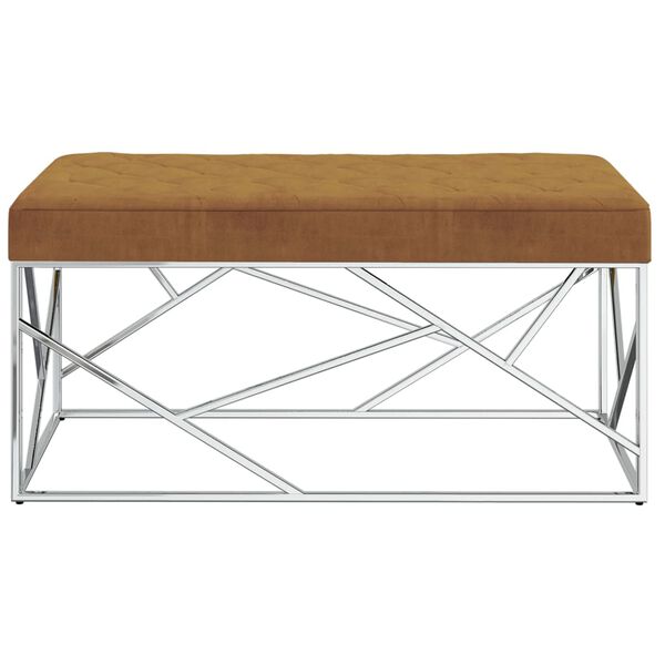 vidaXL Suoliukas, rudos spalvos, 97cm, aksomas ir nerūdijantis plienas