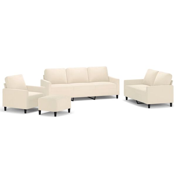 vidaXL Sofos komplektas su pagalvėlėmis, 4 dalių, kreminis, aksomas